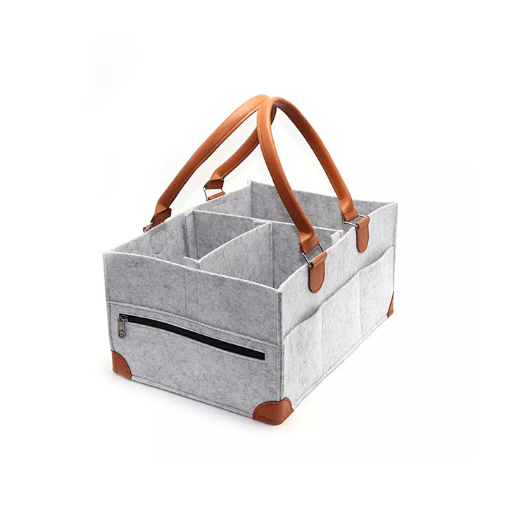 Environmentally friendly portable car travel grey felt diaper bag, storage bag, nursery storage box