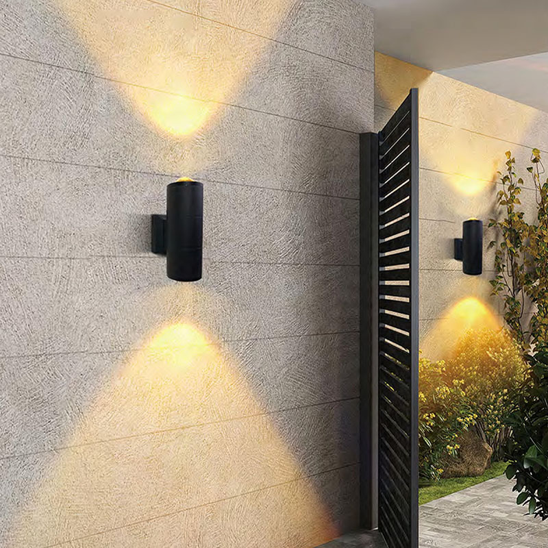 Modern Outdoor Porch Light Patio Light in 2 <a href='/lights/'>Lights</a> with Matte Black Aluminum Cylinder and Tempered Glass