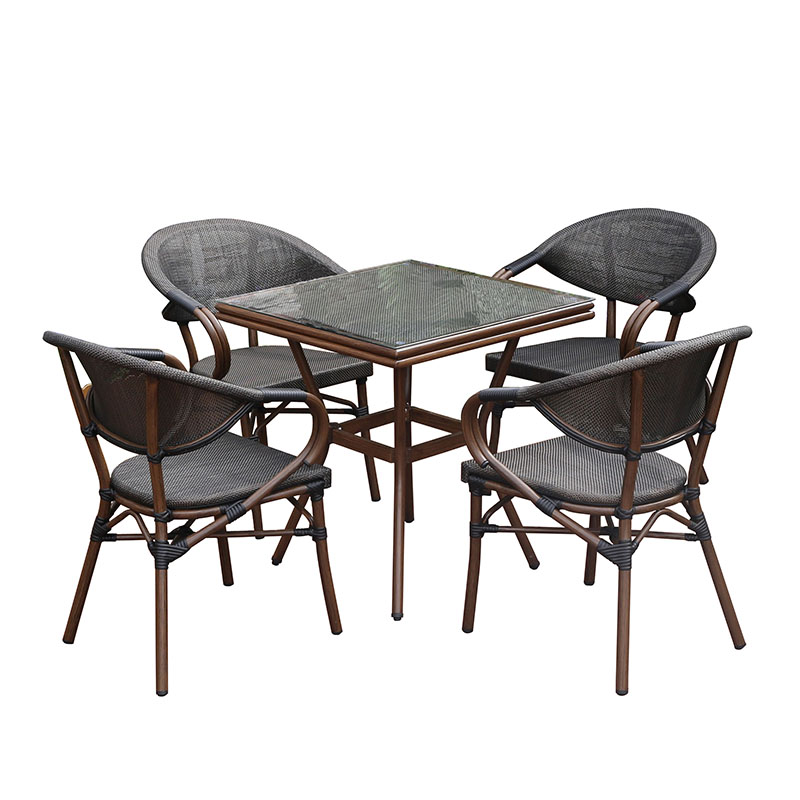 JJS4001 Bamboo looking  aluminum textilene set with rattan