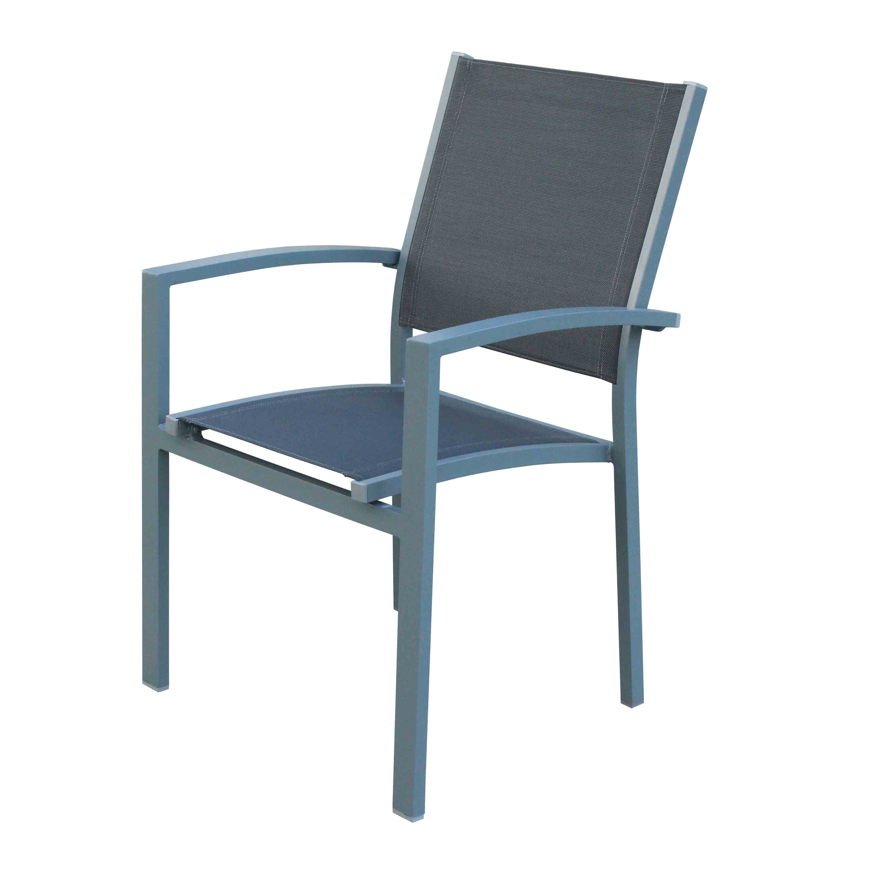 JJC417-1 Aluminum textilene stacking <a href='/chair/'>chair</a> with armrest