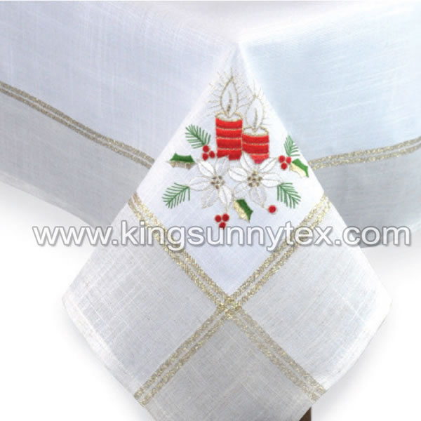 White Candle Embroidery Wide Gold Lurex Thread Fabric For <a href='/christmas/'>Christmas</a>