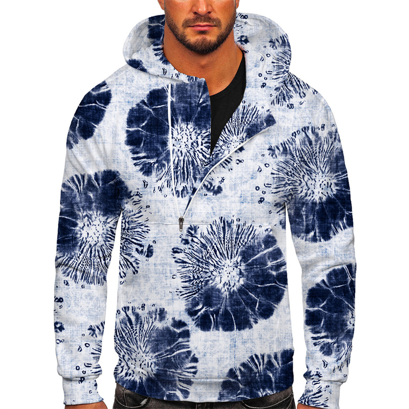 Men’s Half Zipper Gradient Tie- Dye Pullover Hoodie