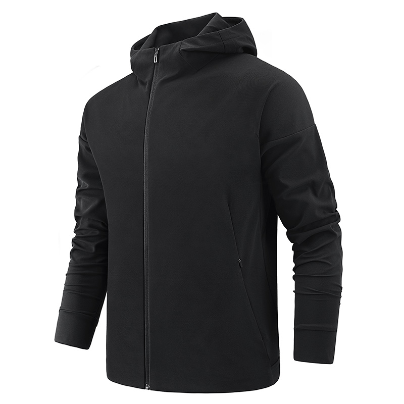 Men Sports Fitness Solid Color <a href='/hooded-jacket/'>Hooded <a href='/jacket/'>Jacket</a></a> With Zipper