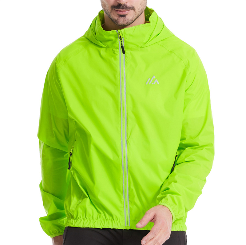 Men’s Lightweight Cycling Rain Jacket Hoodie Reflective Waterproof Windbreaker Coat