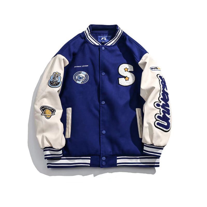 Men Patchwork Letter Print Varsity Jacket