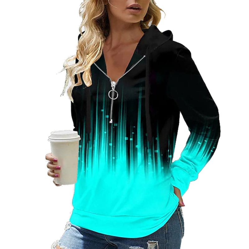 Women's Trendy Abstract Print Long Sleeve Zipper Hoodies