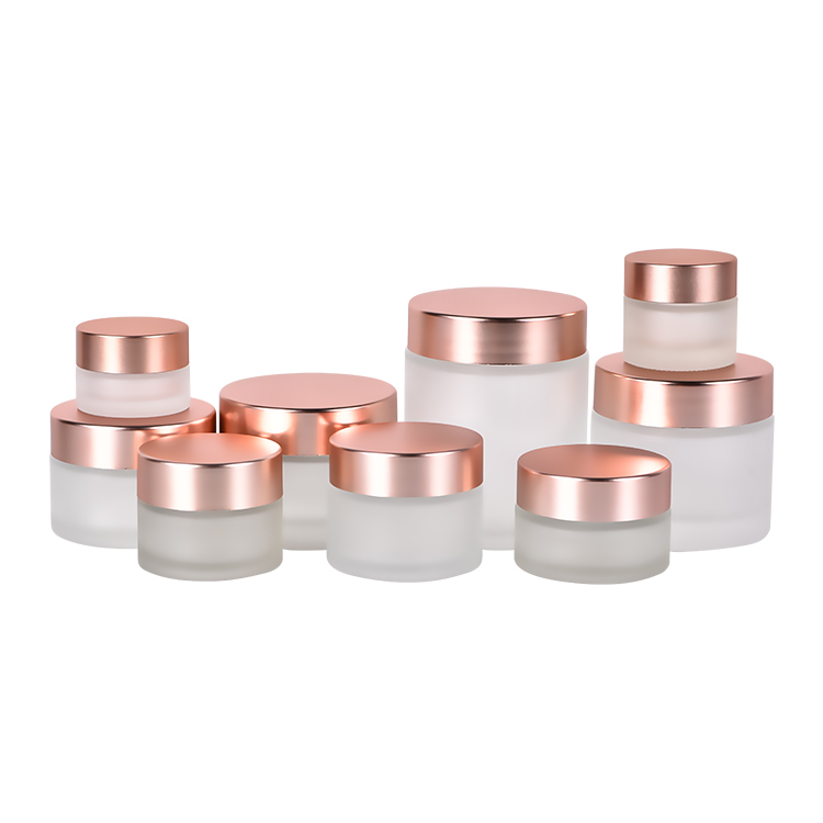 Frosted <a href='/cosmetic-packaging/'>Cosmetic Packaging</a> Matte Glass Face <a href='/cream-jar/'>Cream Jar</a> with Rose Gold Lid