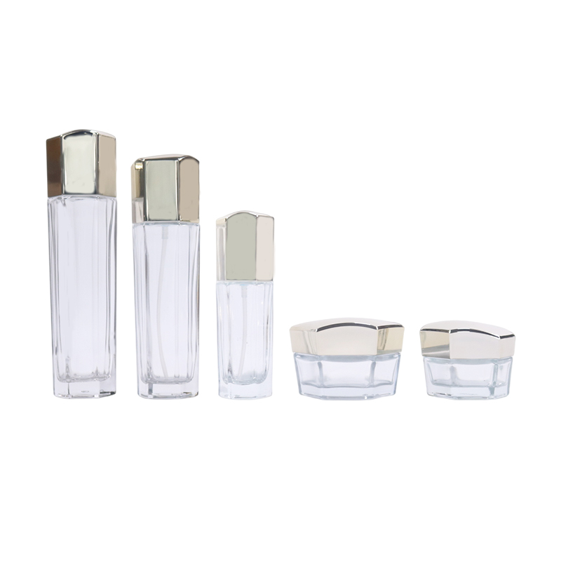 Luxury frosted glass cosmetic jar and lotion pump <a href='/bottle/'>bottle</a> set