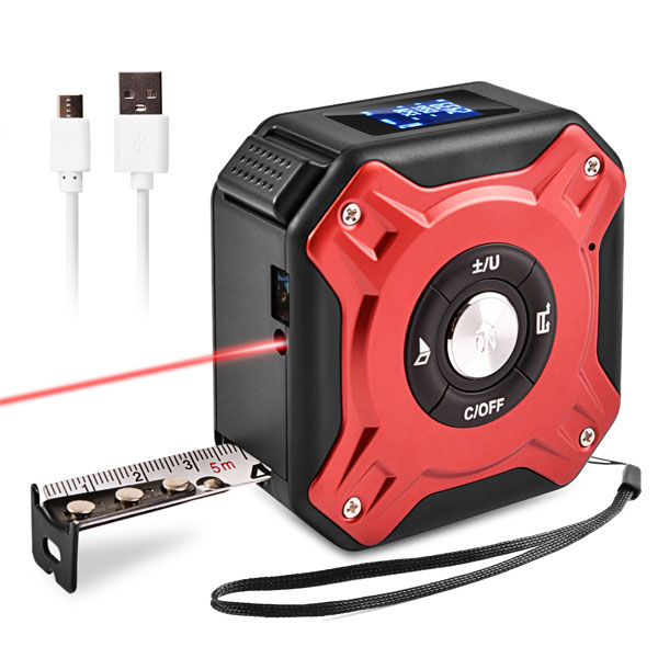 M6 2 in 1 Rechargeable Laser Distance Meter Tape Measure   