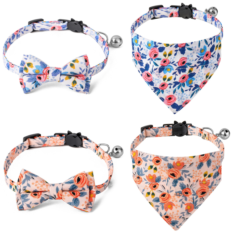 Adjus<a href='/table/'>table</a> Floral Cotton Flower Dog Bandana Collar Set