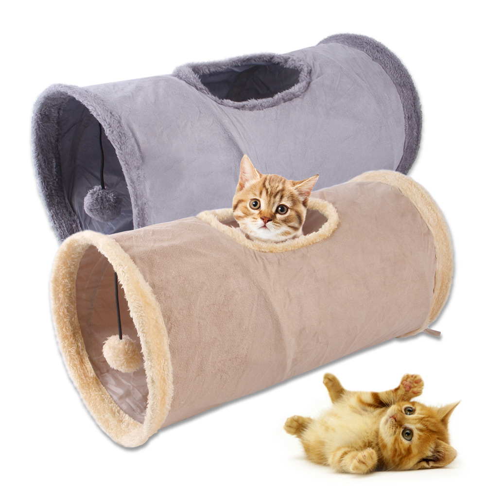 Collapsible Suede Hideaway Cat Crinkle Tunnel Toy with Ball 