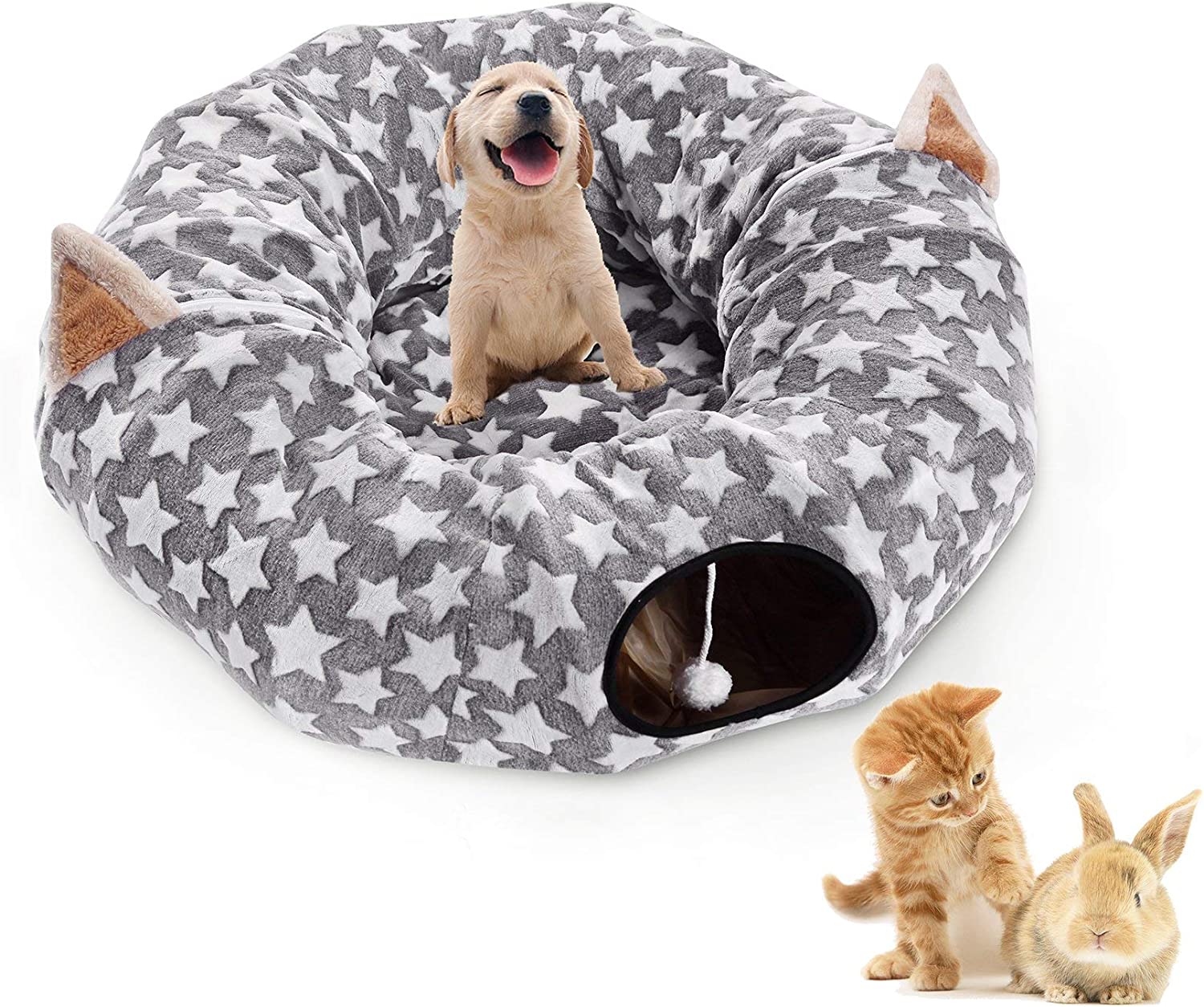 Soft Plush Interactive Washable Cat Tunnel Toys Bed with Ball