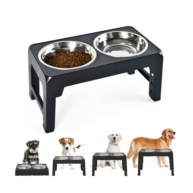 2-In-1 Stainless Steel Foldable Elevated Dog Double <a href='/bowls/'>Bowls</a>
