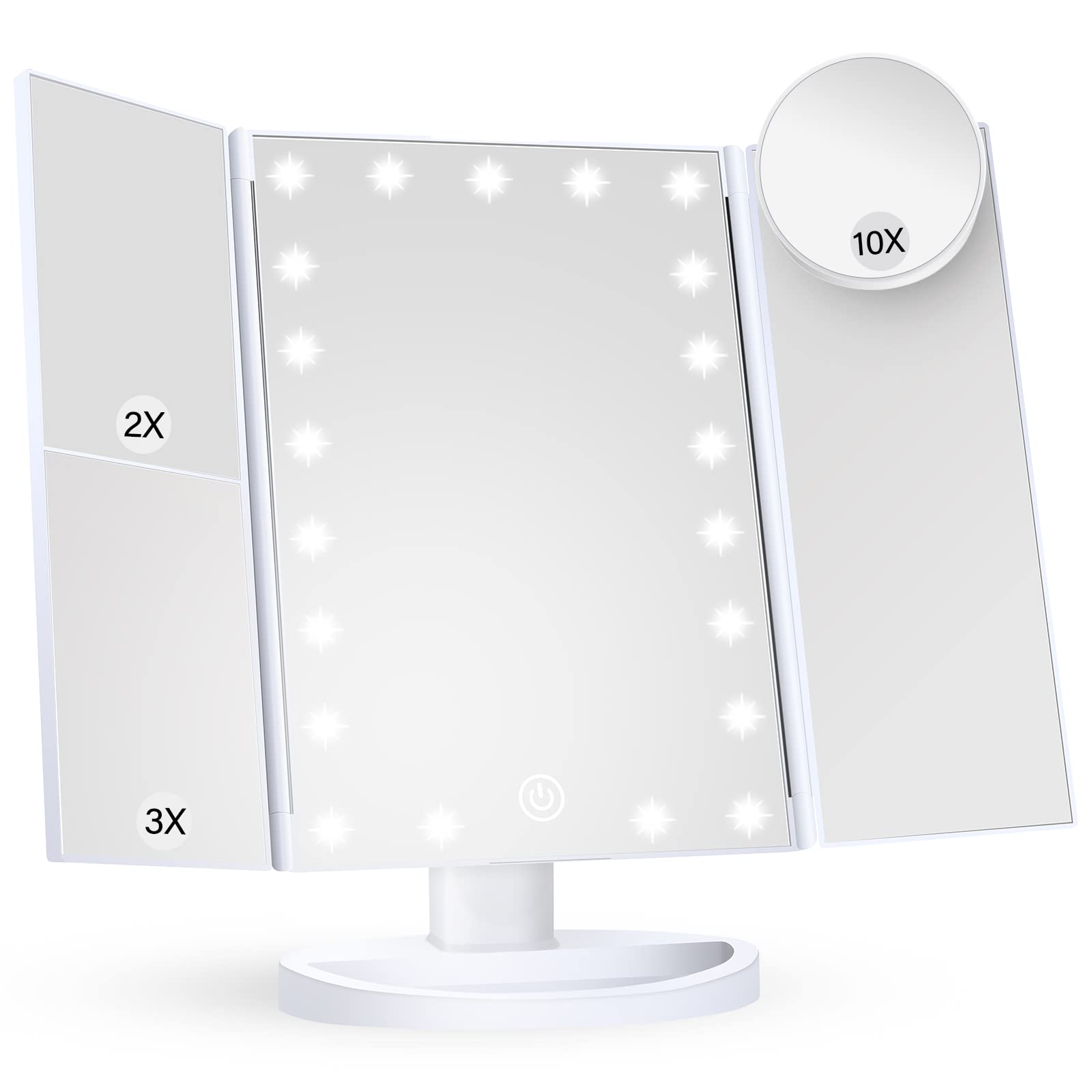 Lighted Makeup Mirror Touch Control Trifold Dual Power Supply LED Room Decor