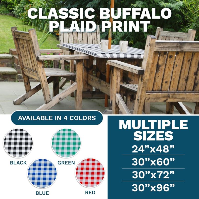 Vinyl Umbrella Picnic Tablecloth With Elastic Edges, Flannel Backing, Checkered Rectangular