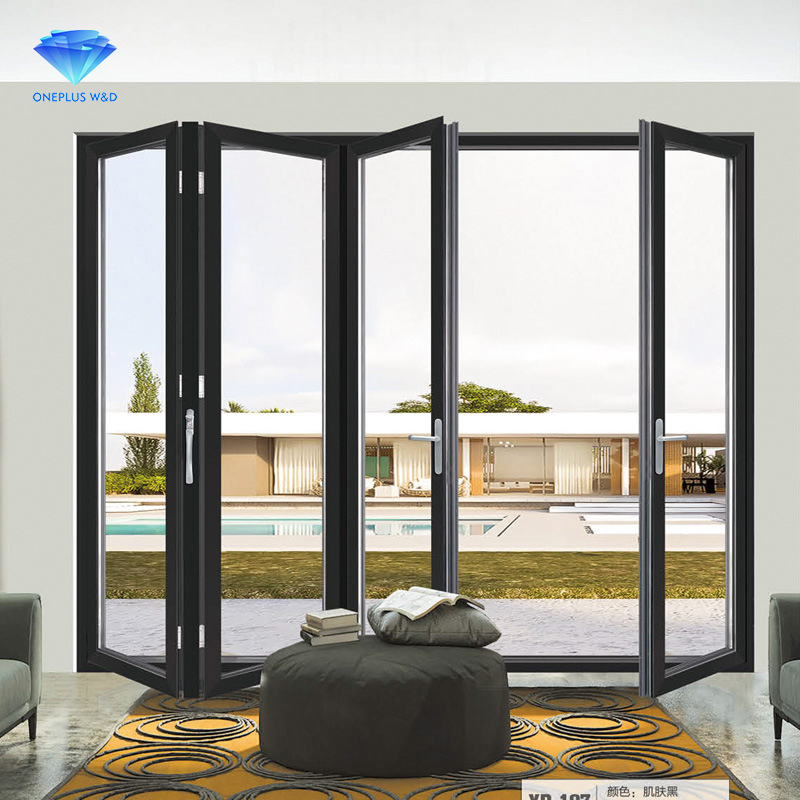 Factory Commercial <a href='/aluminium/'>Aluminium</a> Lowes Bi Fold Door Double Glass Sliding Folding Door For Entrance