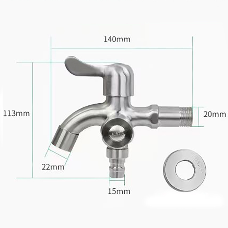 Stainless steel washing machine three-way faucet