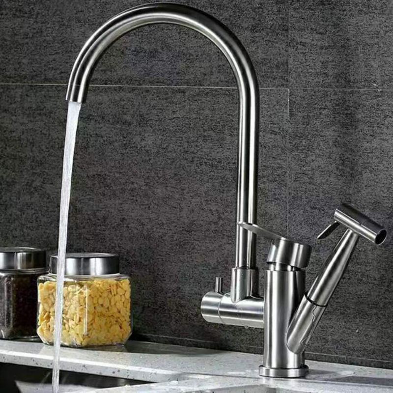 Stainless Steel Sink Hot And Cold Faucet With Spray Gun