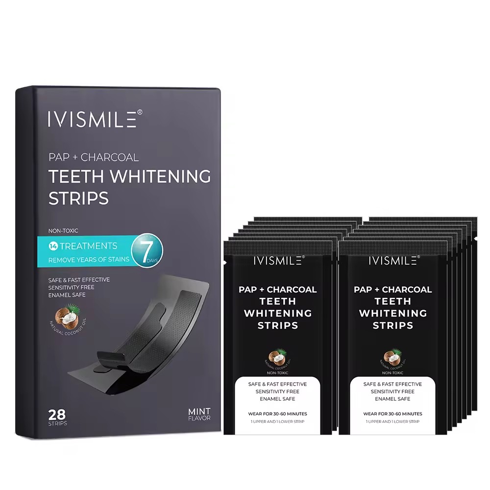 Natural Mint Flavors Coconut Shell Charcoal Black Teeth Whitening Strips