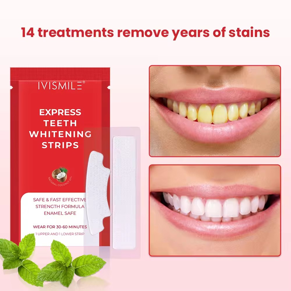 IVISMILE PAP/HP/Non-peroxide professional private label teeth whitening strips with 14 Pouches teeth whitening strips