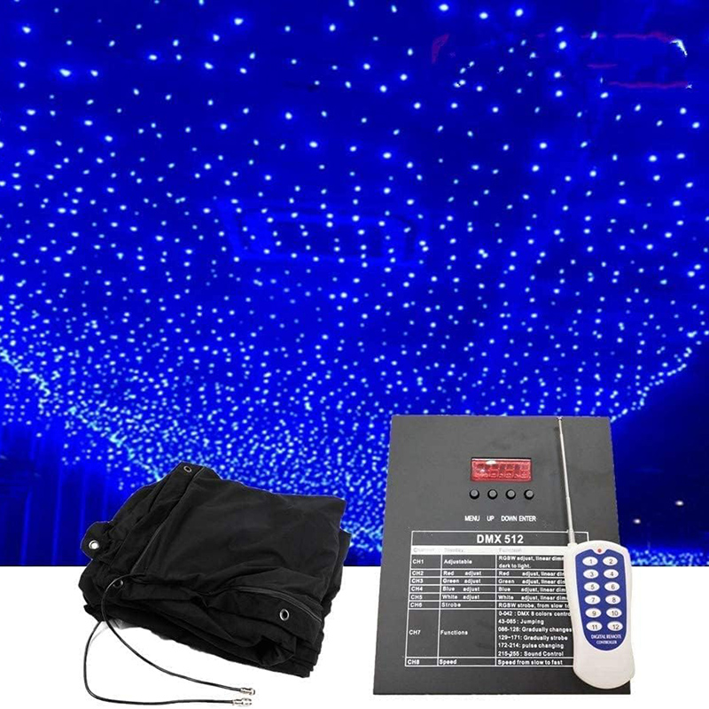 LED Background Stage Starry Sky Cloth Blue White LED Star Cloth DMX Control Star Curtain Foldable Wedding Stage Star Curtain Backdrops for Wedding Christmas Party Club Show Decoration