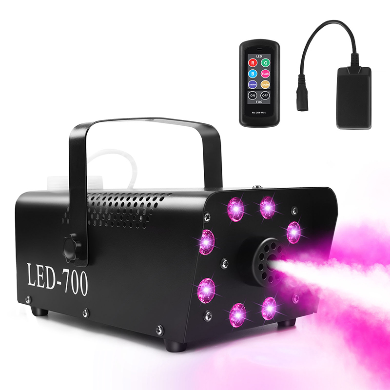 New Model Halloween <a href='/fog-machine/'>Fog Machine</a> with 8 LED Lights Smoke Machine with Colorful Strobe Effect Wireless Remote Control 
