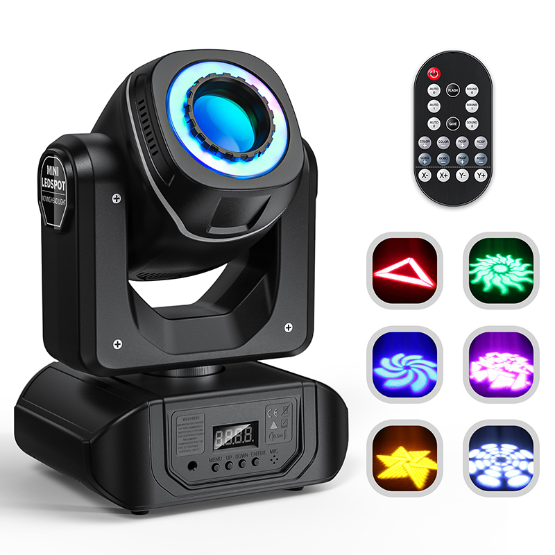 LED Moving Head Light 10-80W DJ Lights Stage Lighting with 8 GOBO 15 Color by DMX and Sound Activated Control Spotlight for Christmas Parties Club Concert Wedding Disco Events