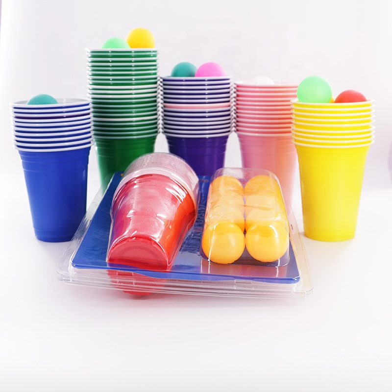 Wholesale disposable custom logo plastic 16oz party cup drinking game 12pack balls cups kit beer pong set