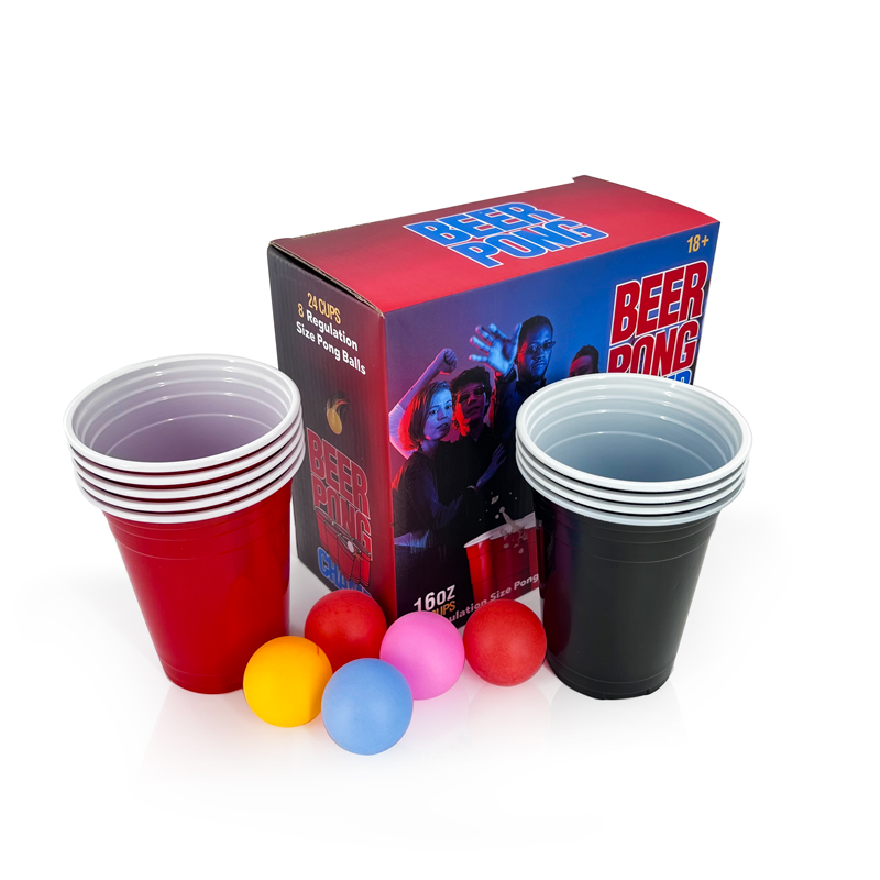 Custom Logo 8 Beer Pongs Balls 24pcs 16OZ Beer Party Cups Drinking Game Set For Game Party