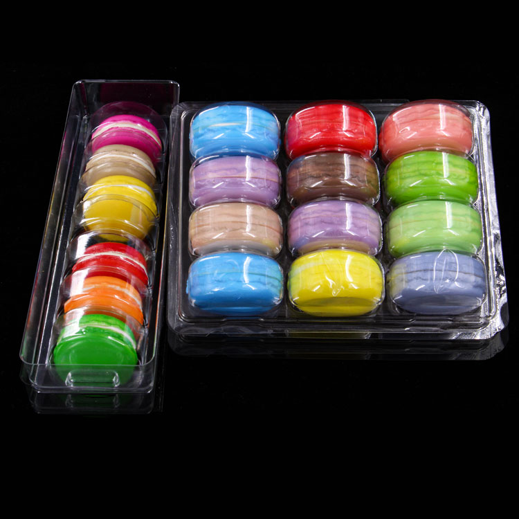 Cheap custom plastic disposable 6 12 packs macaroon box clear blister packaging with lid
