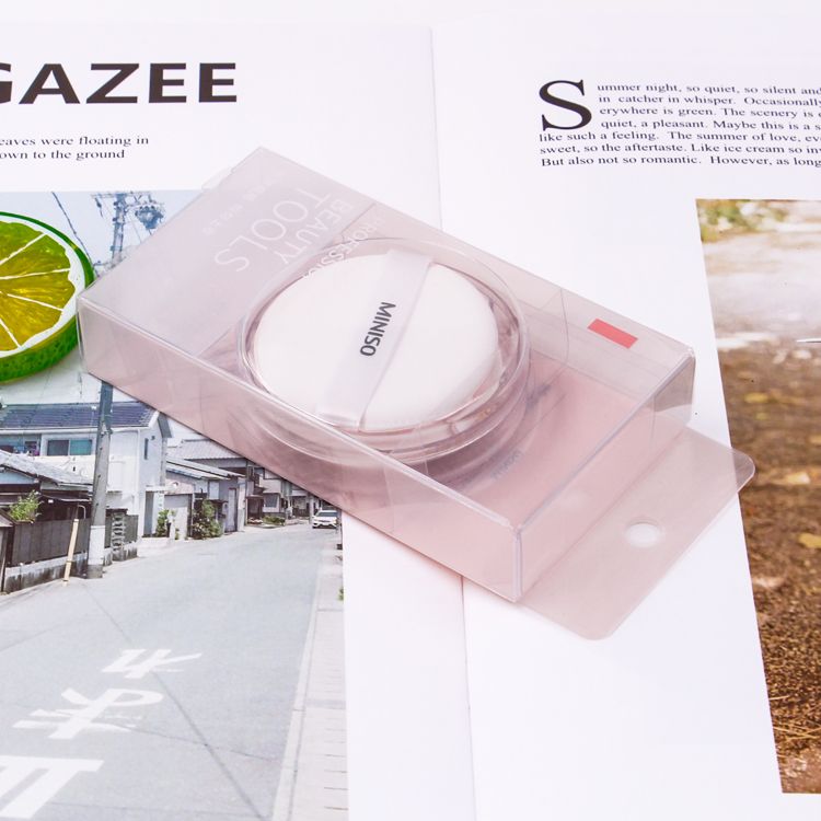 Customized clear plastic makeup puff makeup tool beauty sponge blender packaging folding box with hanger