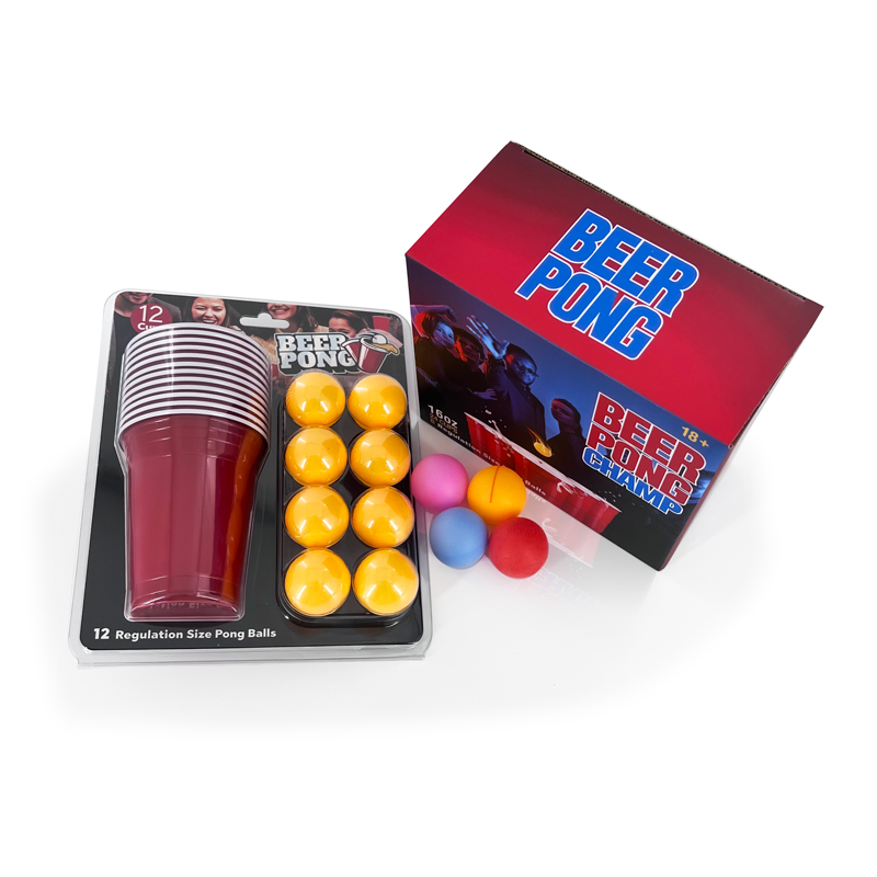 Custom brand beer pong balls 12pcs plastic red blue 16oz plastic cups custom beer pong sets