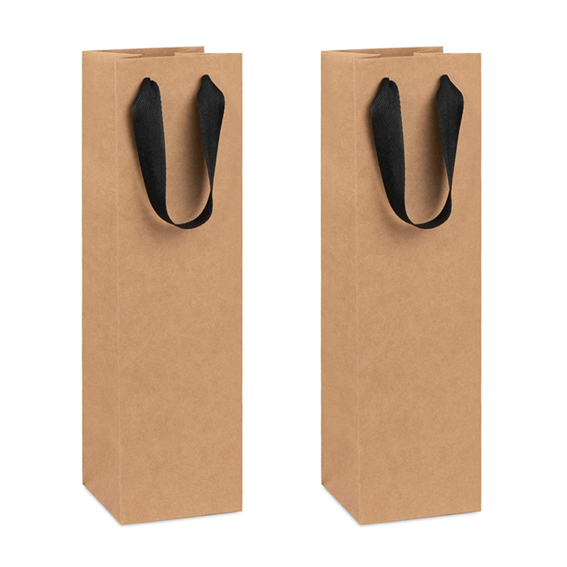 Recyclable Brown Kraft Paper Shopping Bag with Ribbon handle 