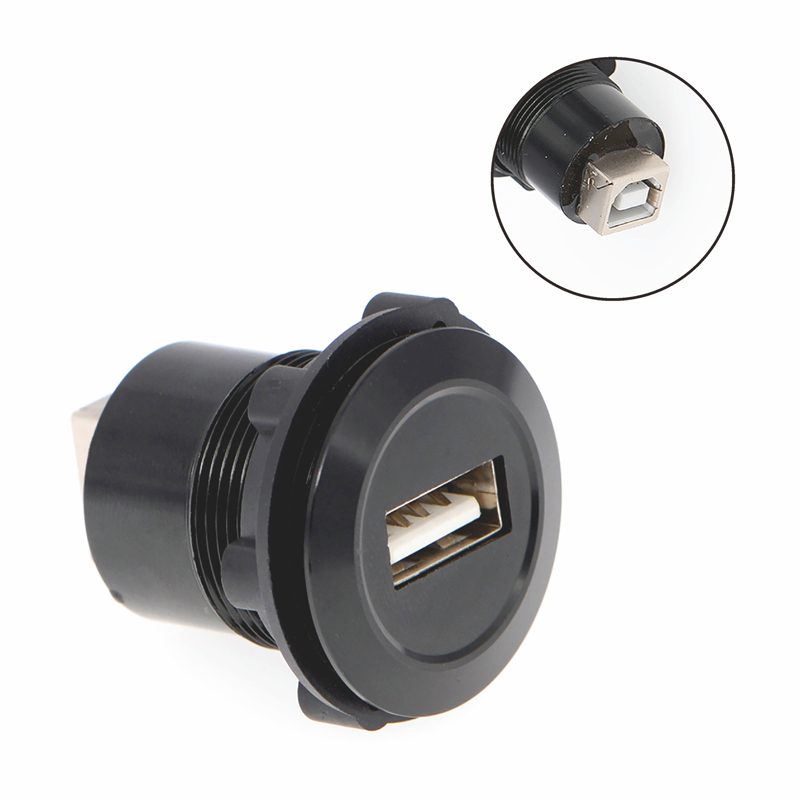 22mm mounting diameter metal Aluminium anodized USB connector socket USB2.0 Female A to Female B