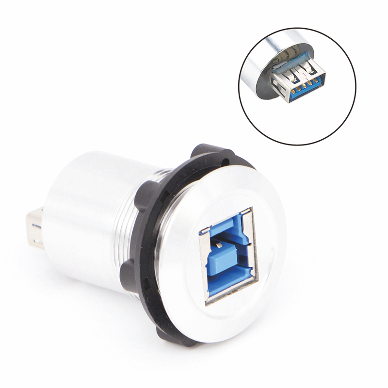 22mm mounting diameter metal Aluminium anodized USB connector socket  USB3.0 Female B to Female A