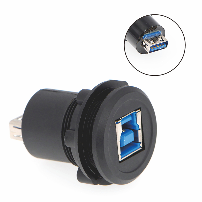 22mm mounting diameter plastic USB connector socket USB3.0 Female B to Female A