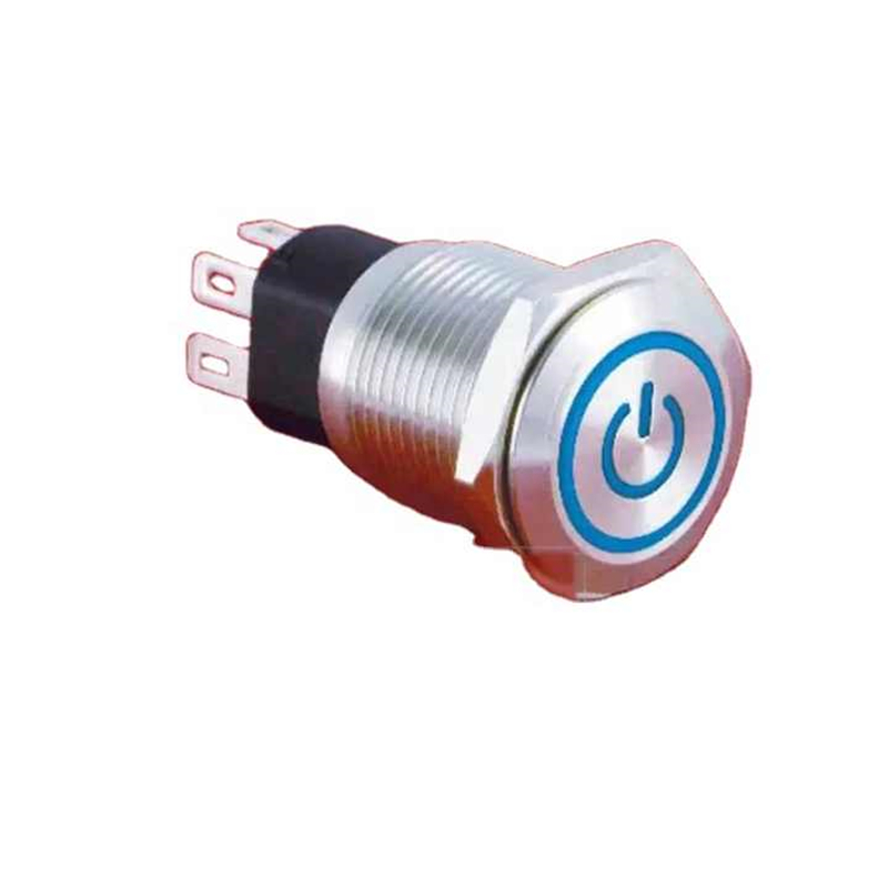 16MM metal Stainless steel <a href='/1no1nc/'>1NO1NC</a> push button switch with illuminated power symbol PM165F(H)-11DET/J/S