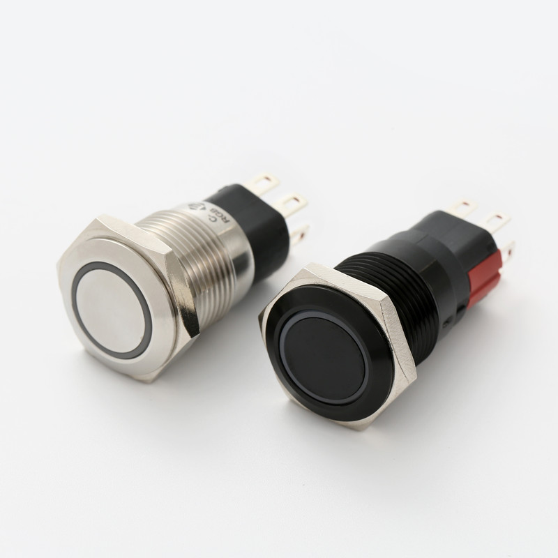 16MM metal Stainless steel or black plated brass <a href='/1no1nc/'>1NO1NC</a> push button switch with ring light PM165F(H)-11E/J/S(A)