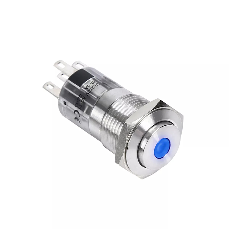 16MM metal Stainless steel <a href='/1no1nc/'>1NO1NC</a> momentary latching on-off push button switch with Dot LED light PM164F(H)-11D/S