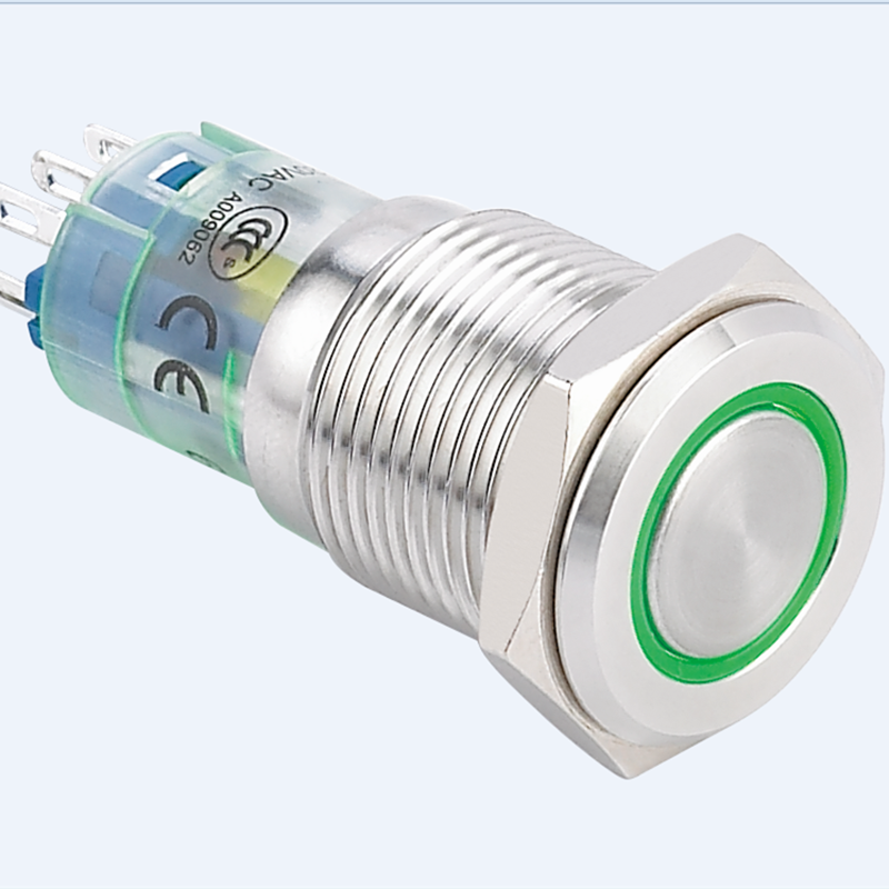 16mm Ring illuminated Momentary or Latching nickel plated brass stainless steel push button switch(PM162F-11E/B/12V/N)