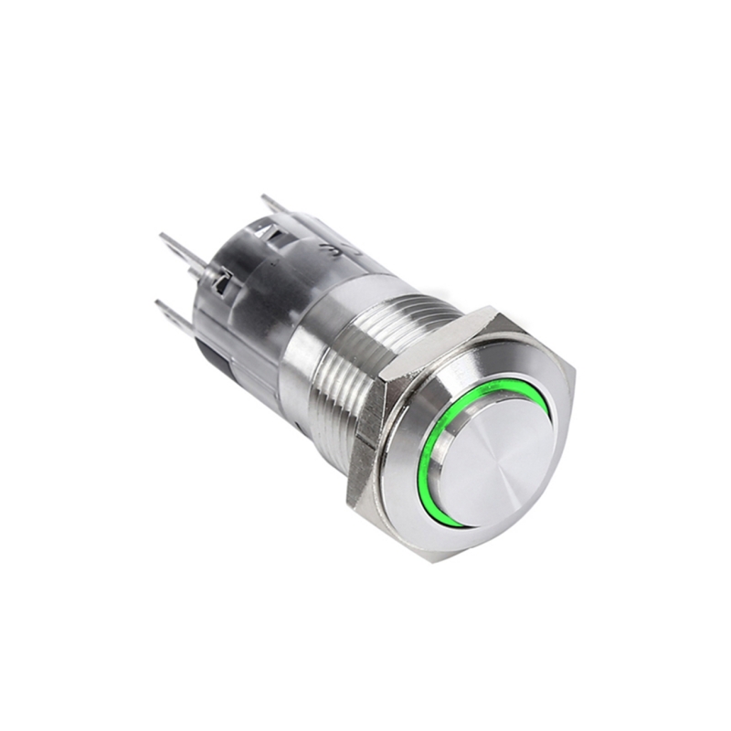 16MM metal Stainless steel <a href='/1no1nc/'>1NO1NC</a>   momentary  latching  on-off  push button switch with ring LED light  PM164F(H)-11E/S