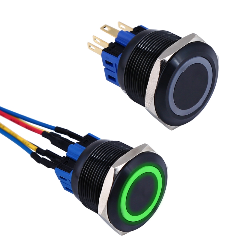 ELEWIND 25mm metal Momentary push button switch with 15cm cable wiring(PM251F-11E/B/12V/A)