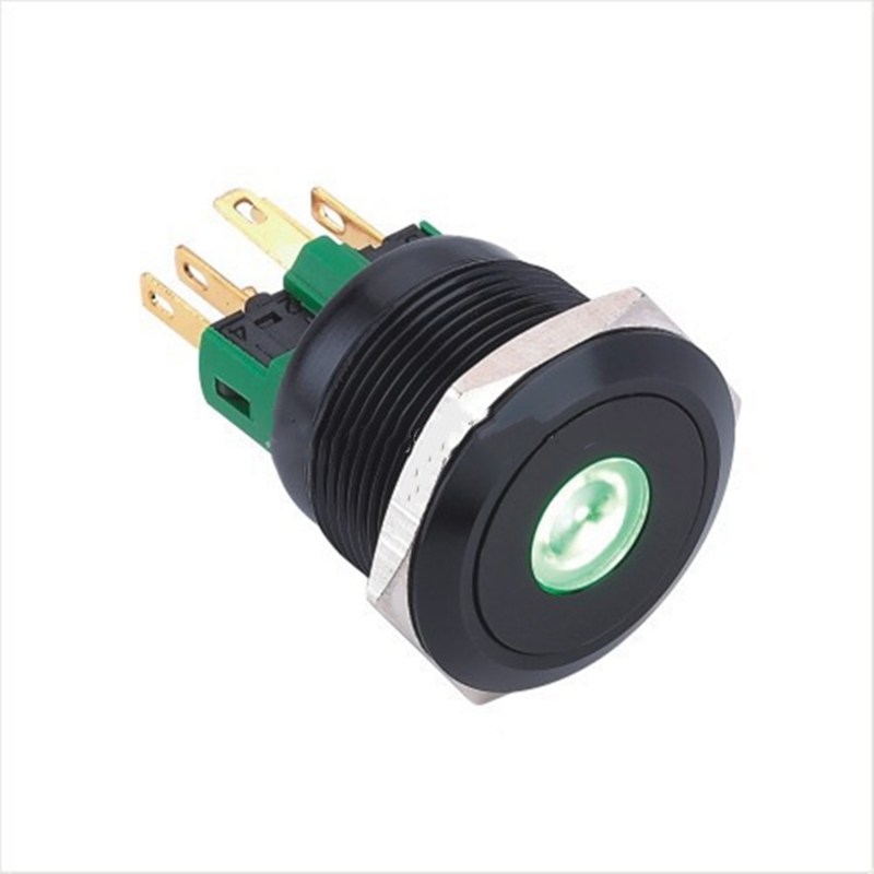 ELEWIND 25mm Black alluminum Dot illuminated Latching or Momentary <a href='/1no1nc/'>1NO1NC</a> or 2NO2NC button switch(PM251F-11ZD/R/12V/A)