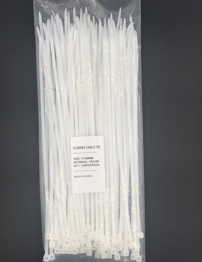 ELEWIND Self-locking plastic nylon <a href='/cable-tie/'>Cable Tie</a>s Wire Zip Cable Tie fastening ring cable tie white color 3*200