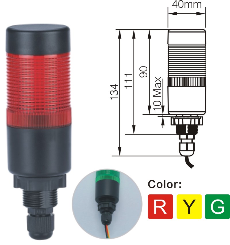ELEWIND 40mm Signal Tower Light for Industry Machine and Emergency (YWJD-40A)