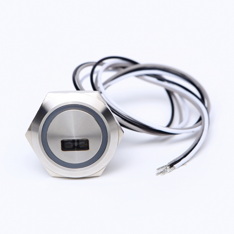 ELEWIND 19MM <a href='/contactless-sensor-switch/'>Contactless Sensor Switch</a> Ring illuminated metal stainless steel with 30cm wire DC12V