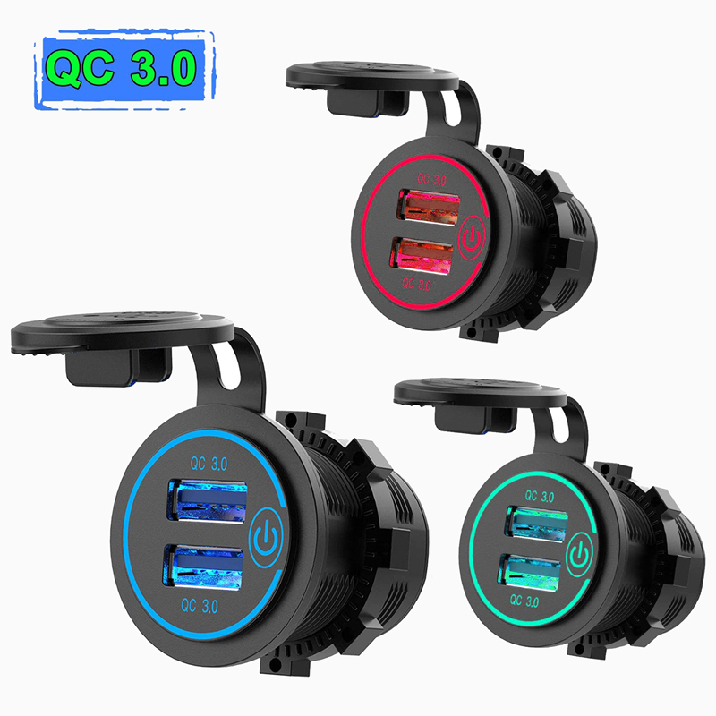 ELEWIND Waterproof and dustproof plastic <a href='/double-qc-3-0-usb/'>double QC 3.0 USB</a> with light USE for car yacht to charge mobile phone IPAD
