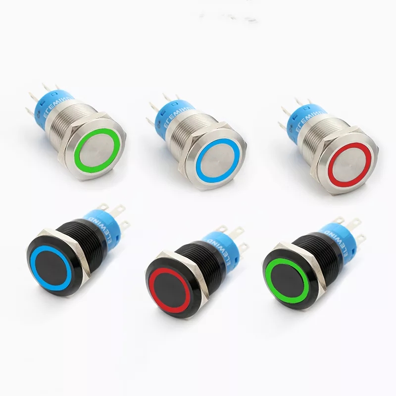 19mm 3 three led color ring illuminated Black aluminium or Stainless steel push button switch(PM192F-11E/J/RGB/12V/S )