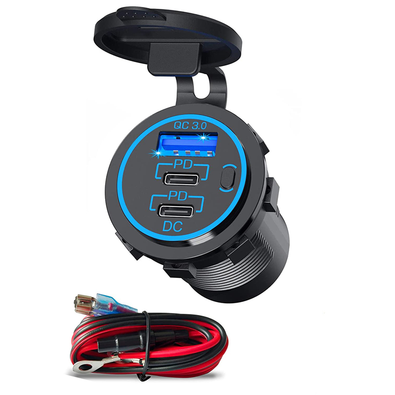 ELEWIND  QC 3.0 + double PD USB-C  TYPE-C USB with light USE for  car  yacht  to  charge mobile phone  IPAD