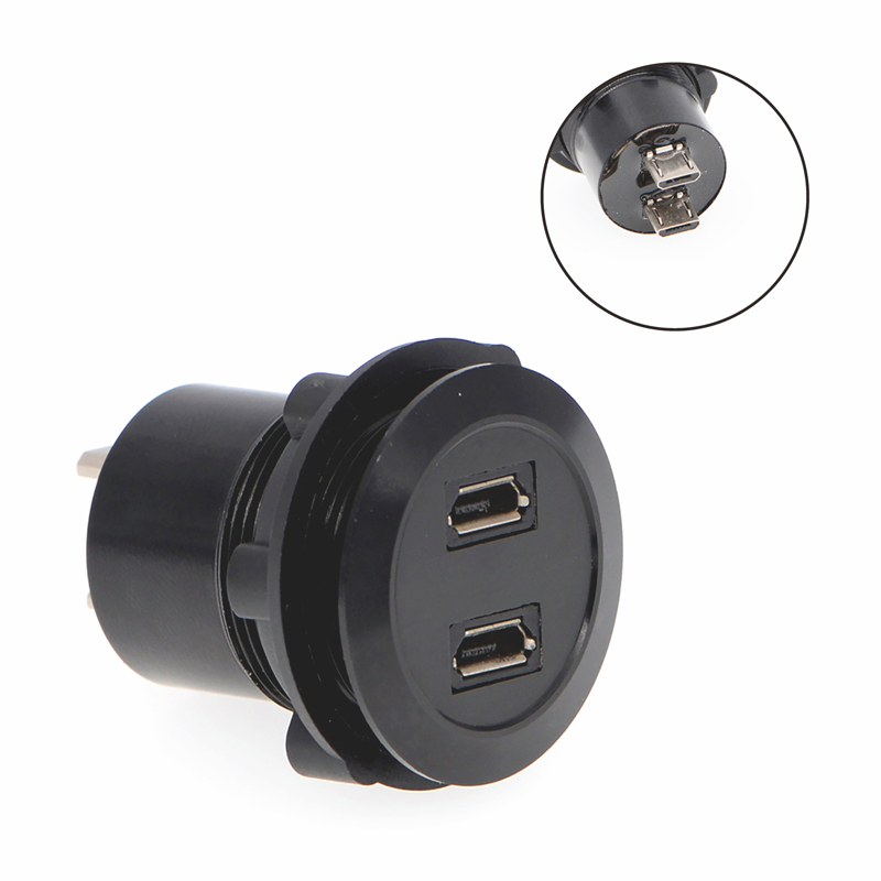 22mm mounting diameter metal Aluminium anodized USB connector socket  double layer <a href='/2*usb2-0/'>2*USB2.0</a>  Micro  Female to male